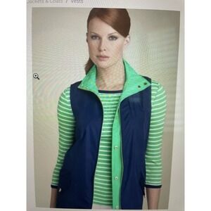 Lauren Ralph Lauren Reversible Utility Vest Navy Blue Lime Green Gold Hardware
